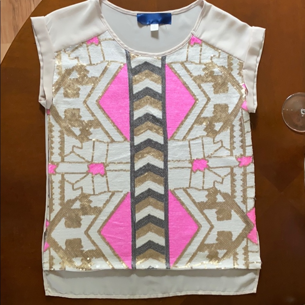 🎊Pretty beige top pink/golden/beige/gray sequins